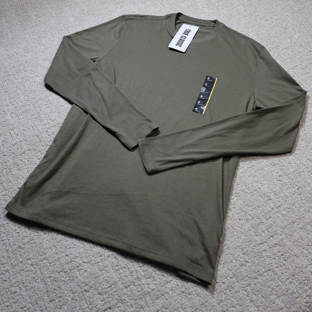 True Classic Mens Long Sleeve Crew Neck T-Shirt Military Green Size Small NWT